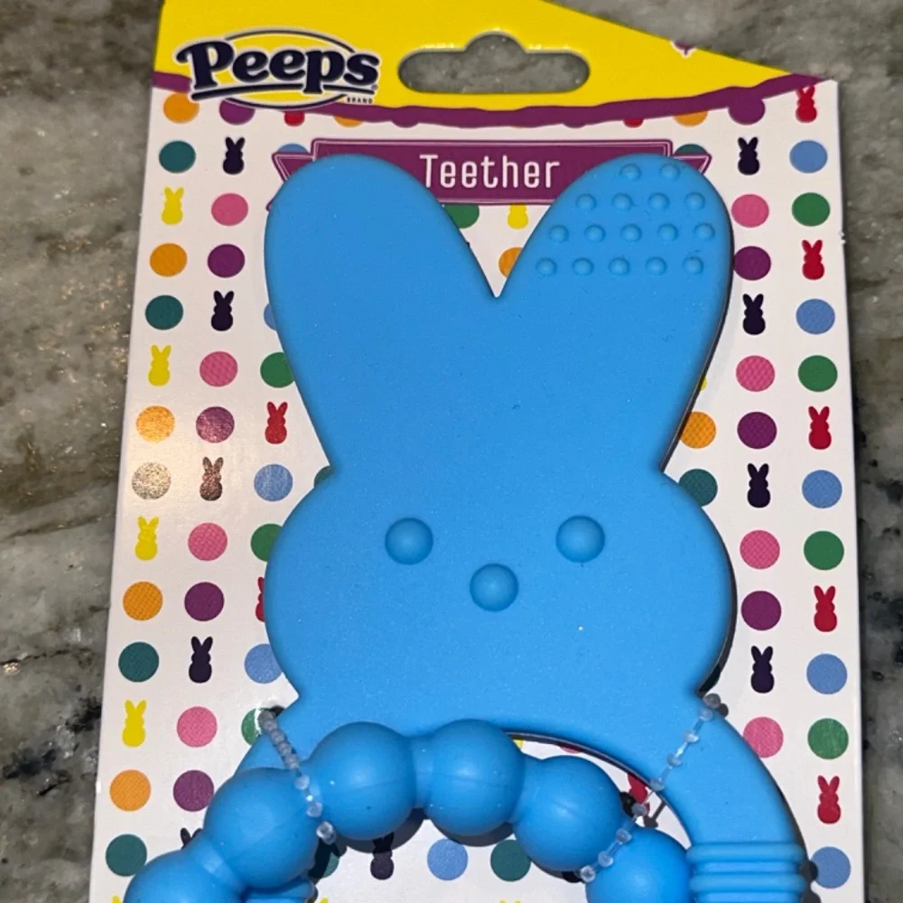 PEEPS Baby Bunny Rabbit Blue Set Includes Baby Hat, Bib, Booties & Teether NEW